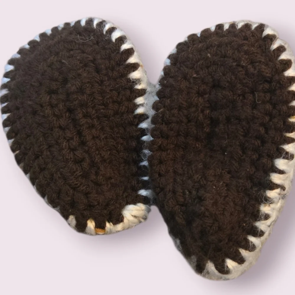 Handcrafted Kids Moccasins - Brown and Cream With Flower Accent